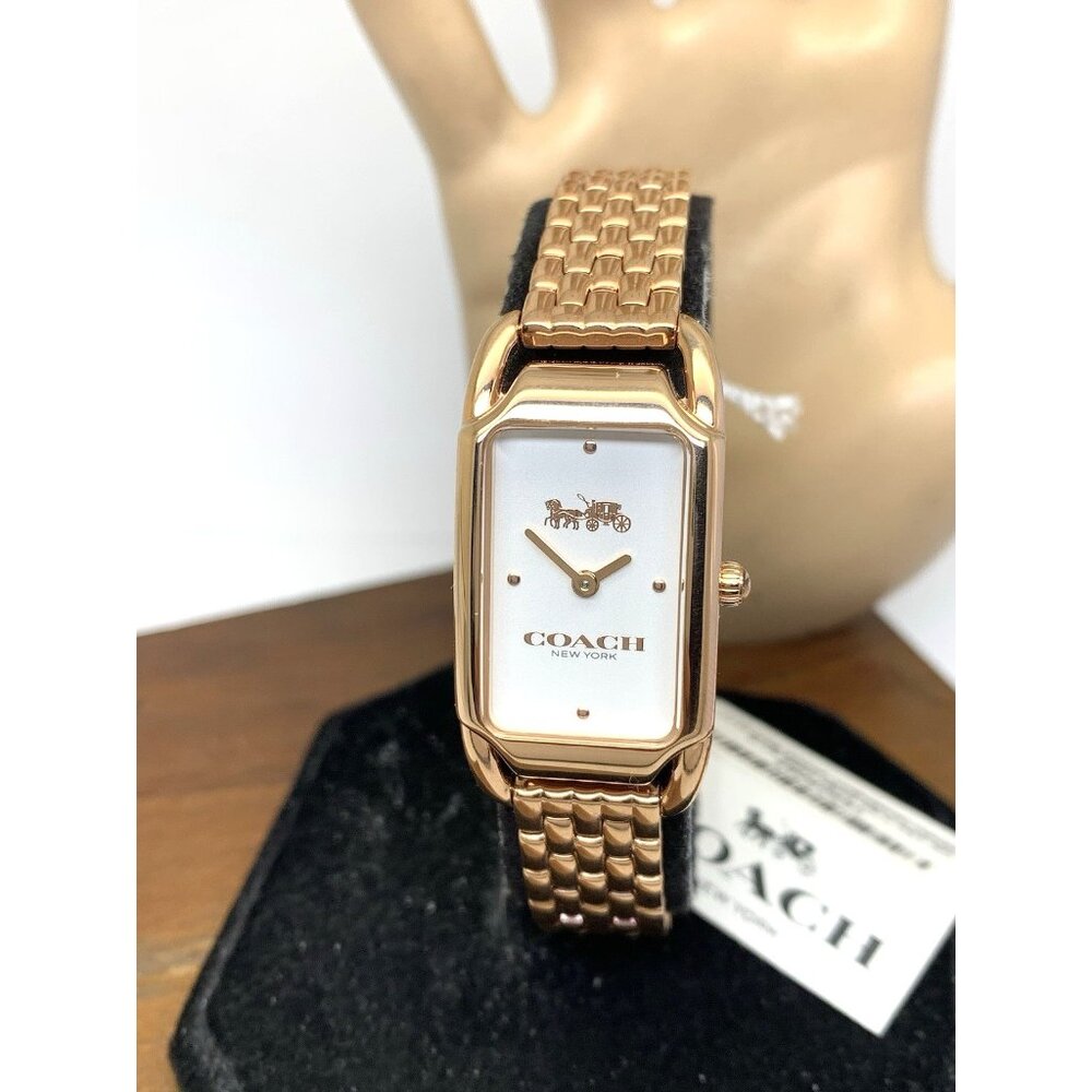 Coach Women's Watch 14504043 Quartz Silver Rose Gold Stainless Steel Tank 20mm